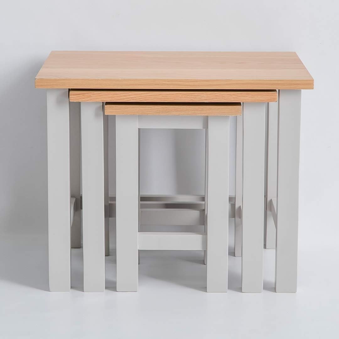 Contemporary Nesting Coffee Tables Set of 3 Stone Grey Oak Wood Living Room