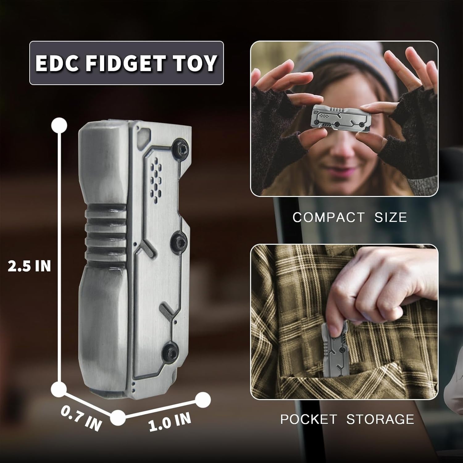 Silver Metal Fidget Slider EDC Stress Relief Clicker