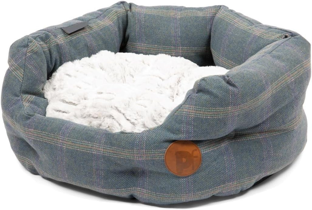 Small Tweed Oval Dog Bed Reversible Cushion Washable