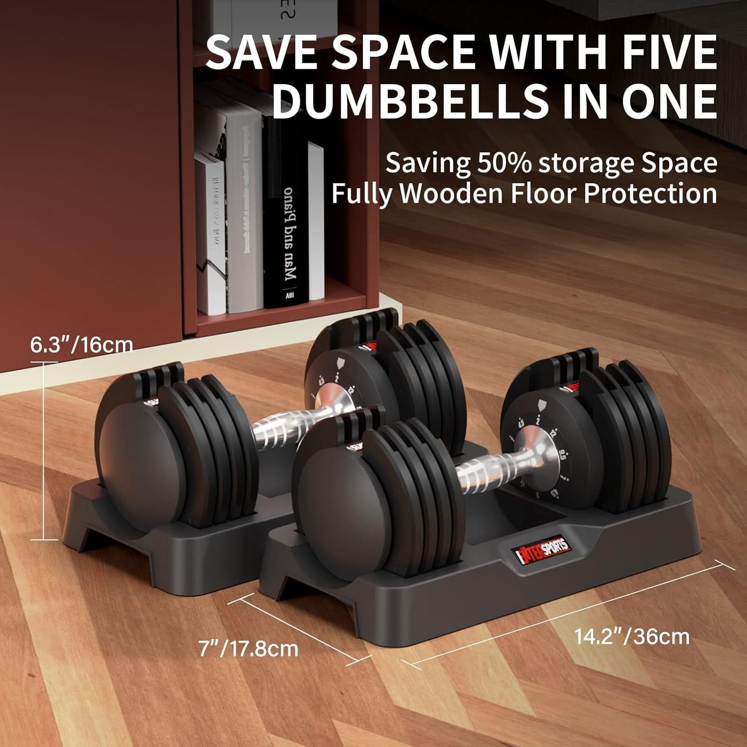 Quick Dial Adjustable Dumbbells 12kg Pair Space-Saving Non-Slip Weights