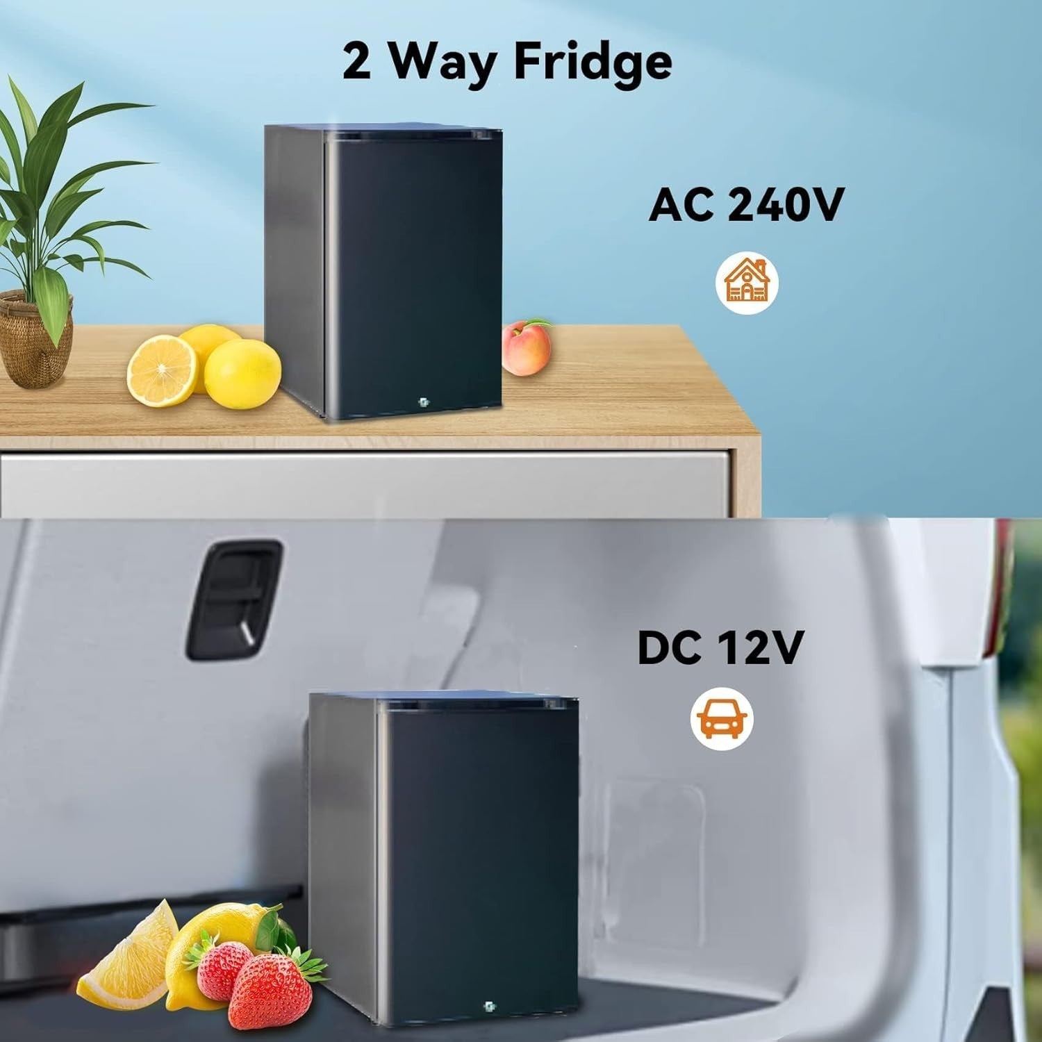 Mini Fridge 46L Portable Black Quiet Adjustable Shelf Compact Freestanding