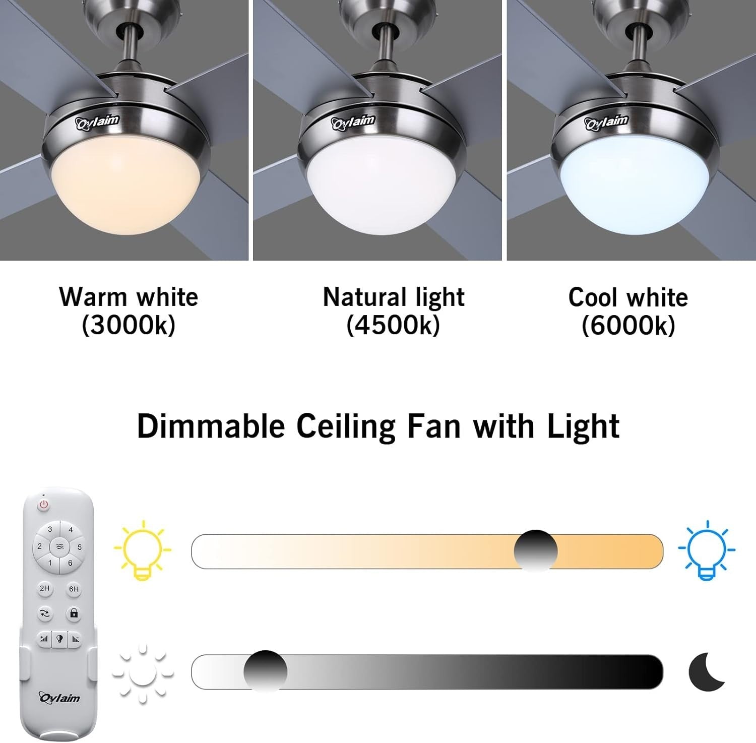 Ovlaim 122cm Ceiling Fan with Light, Silent DC Motor, 6 Speeds, Remote Control