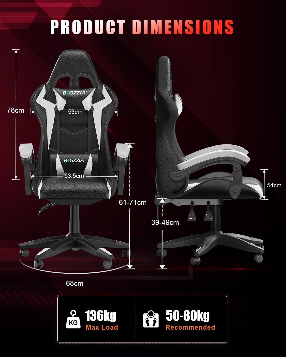 RGB Gaming Chair Recliner PU Leather  Lumbar Headrest