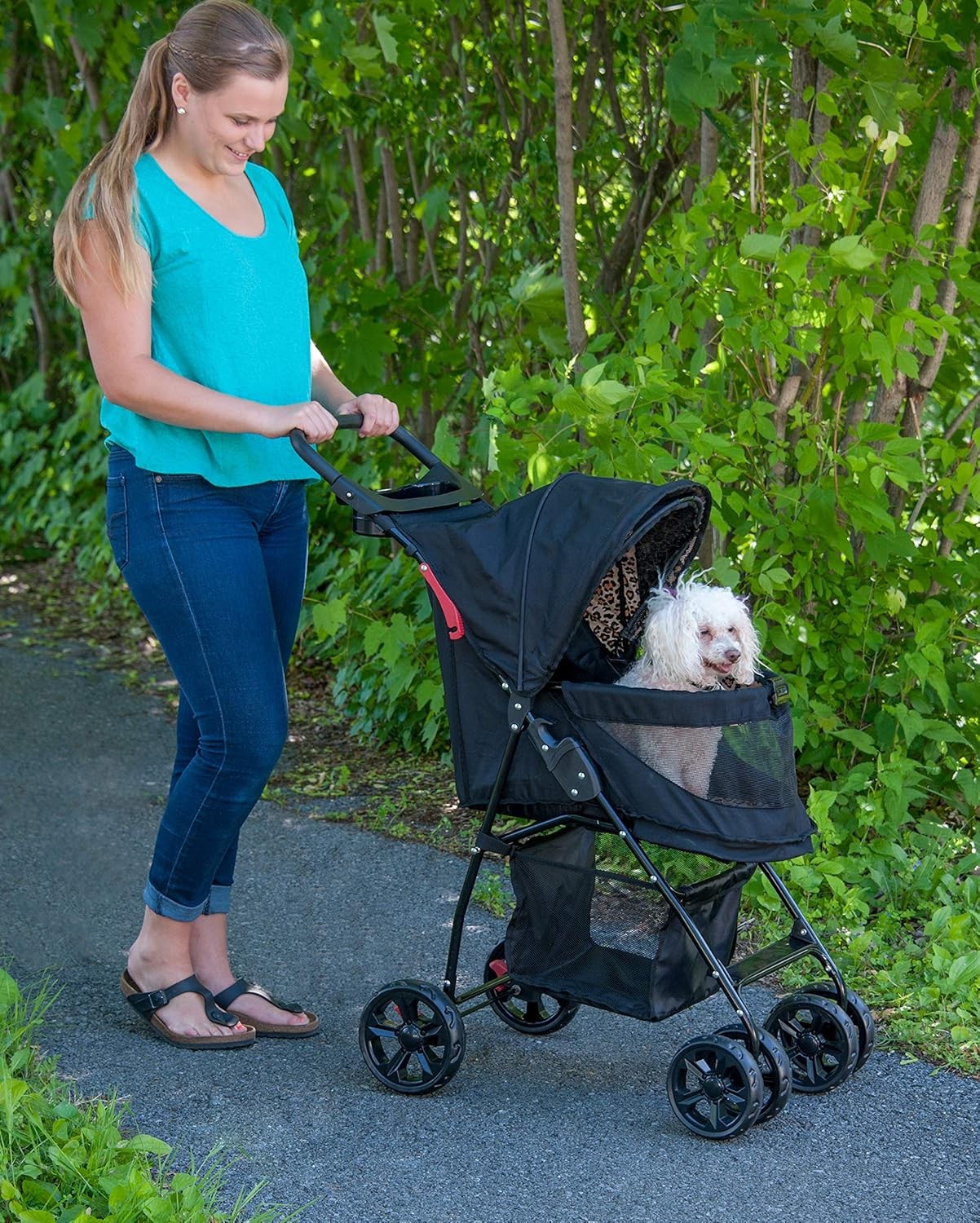 No-Zip Pet Stroller Foldable Dog Cat Pushchair 4 Wheels Easy Entry