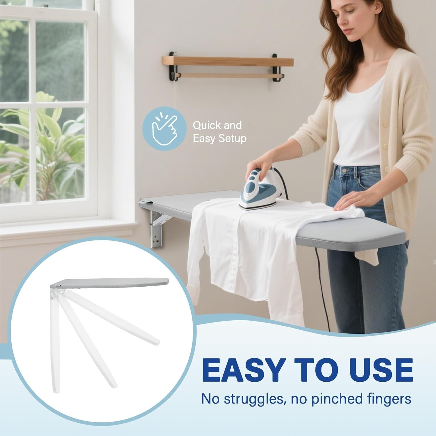 Wall Mounted Folding Ironing Board Fold Out Compact Grey Space Saving