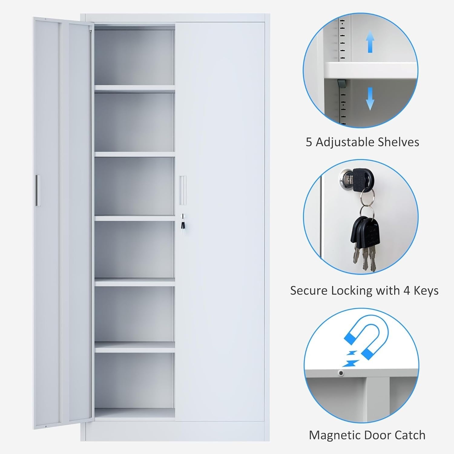 Locking Steel Storage Cabinet 180H 5 Shelves Garage Office Cupboard Metal