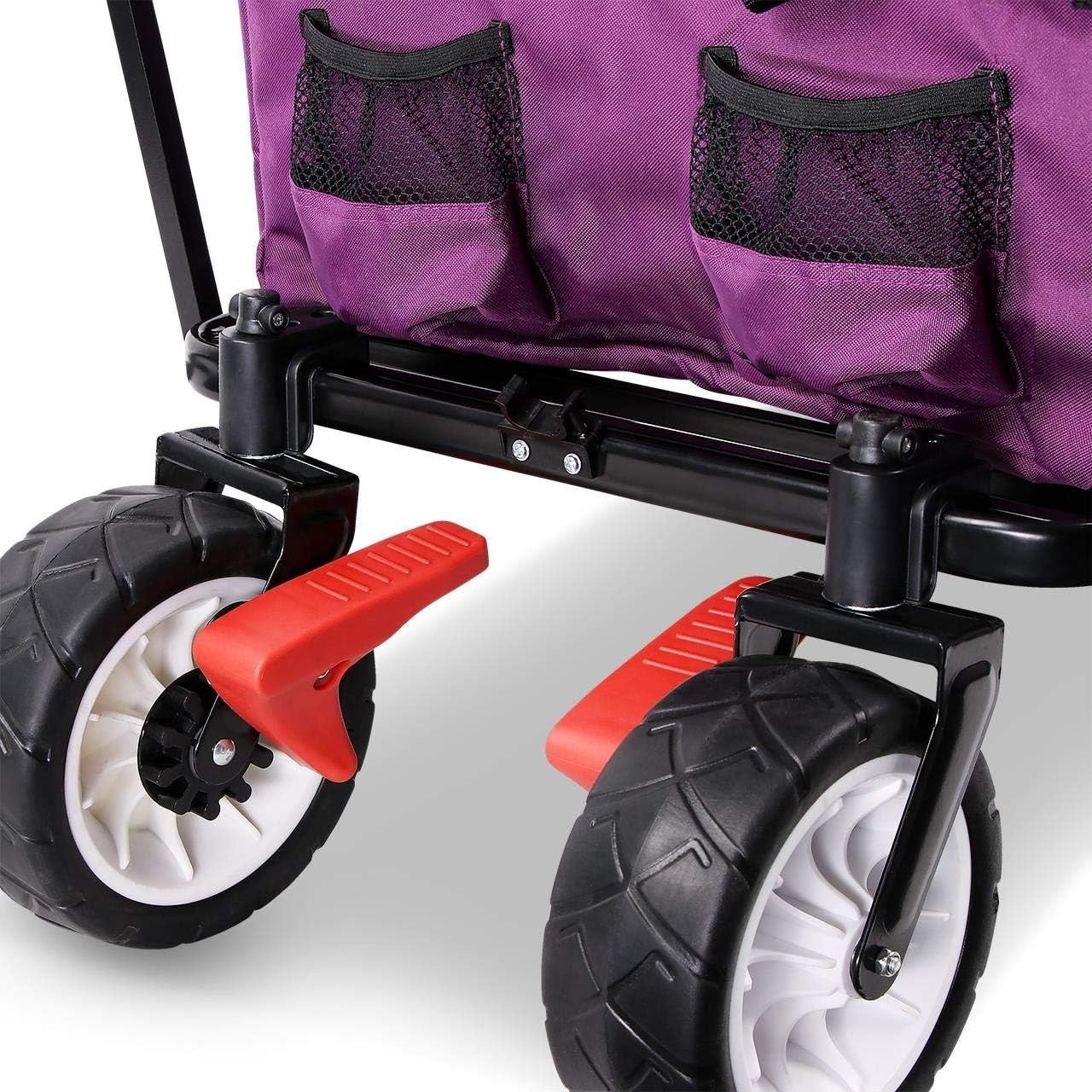 Purple Folding Wagon w/ Canopy Compact Pull Cart Garden Trolley w/ Rear Bag