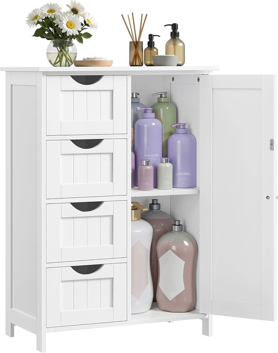 Bathroom Storage Cabinet with 4 Drawers & Adjustable Shelf, Compact & Sturdy
