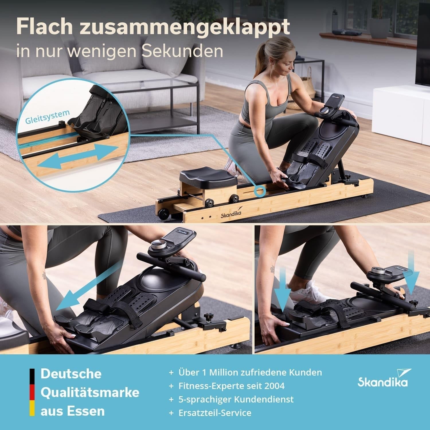 Wooden Magnetic Rowing Machine 32-Level Resistance Foldable LCD App Compatible