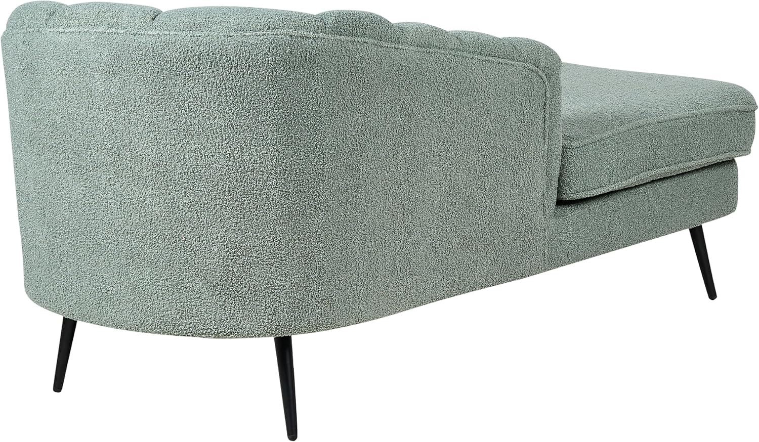 Modern Green Boucle Chaise Lounge with Reclining Back & Black Metal Legs