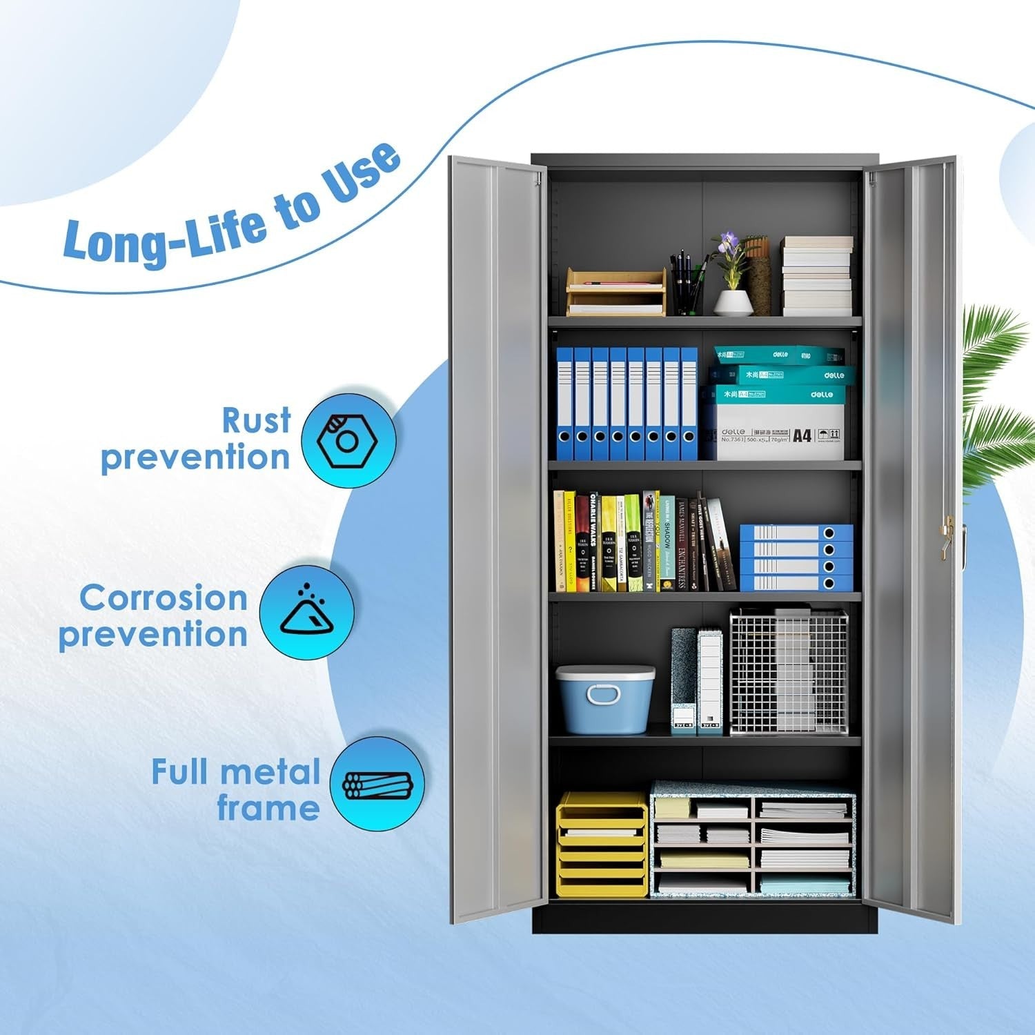Black Grey Tall Metal Storage Cabinet 80x40x180cm Lockable Steel