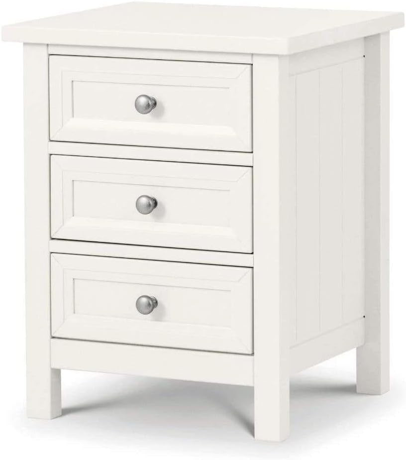 White 3 Drawer Bedside Table, Modern Nightstand with Storage, Bedroom Furniture