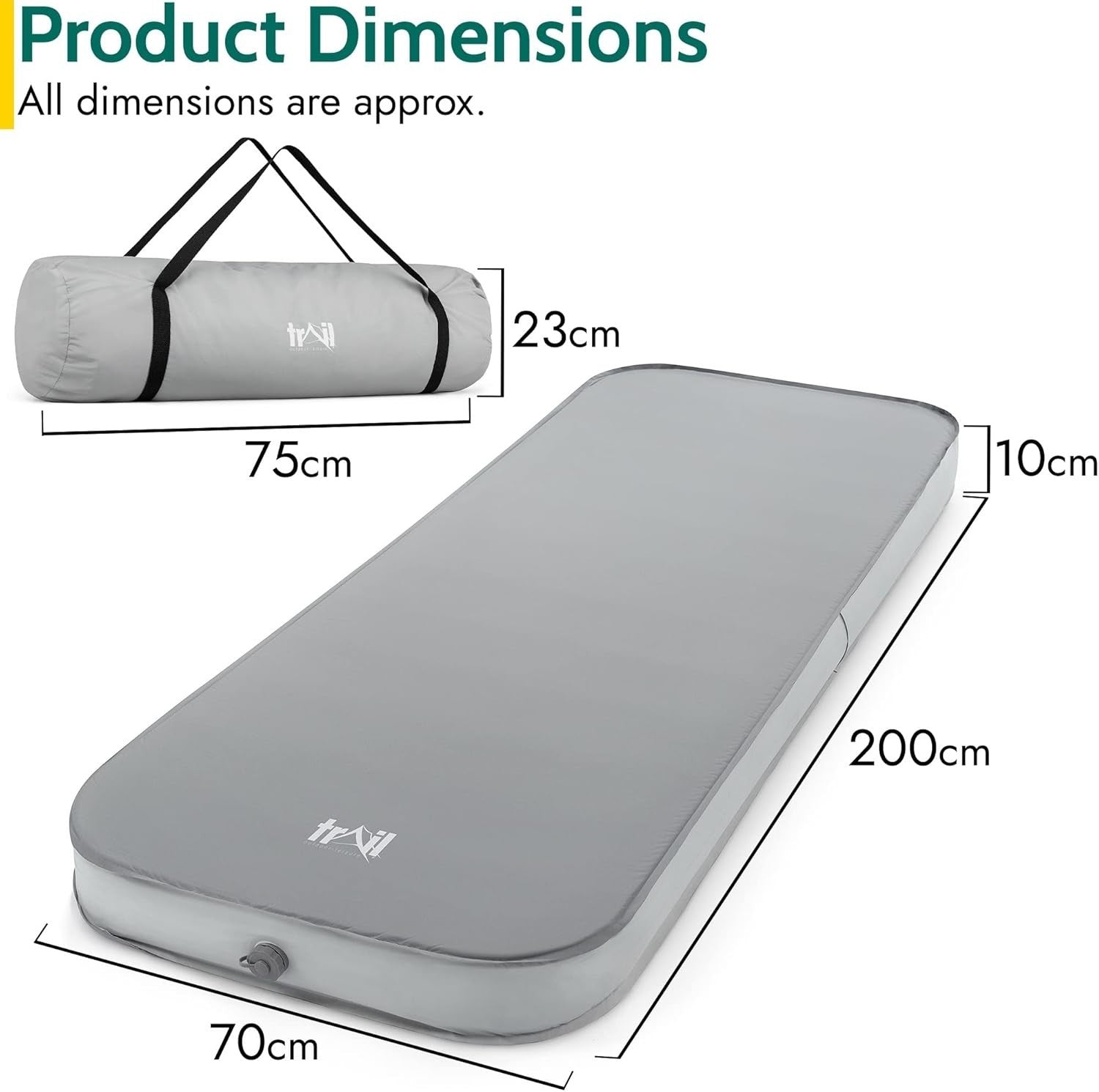 Self-Inflating Camping Mat Deluxe Air Mattress Memory Foam 200x70x10cm
