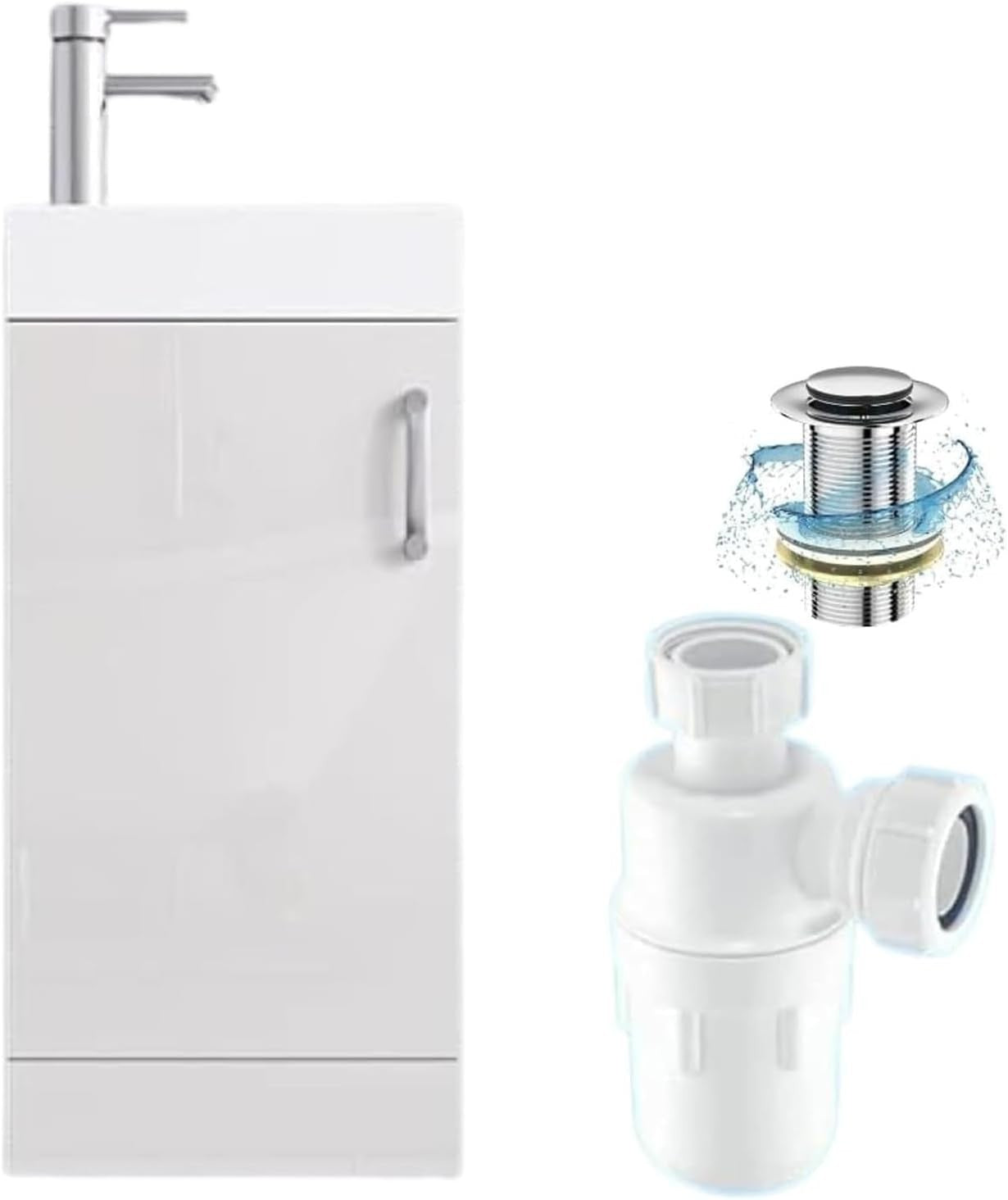 Slim 400mm Bathroom Vanity Unit with Basin White Floor Standing Sink Cabinet