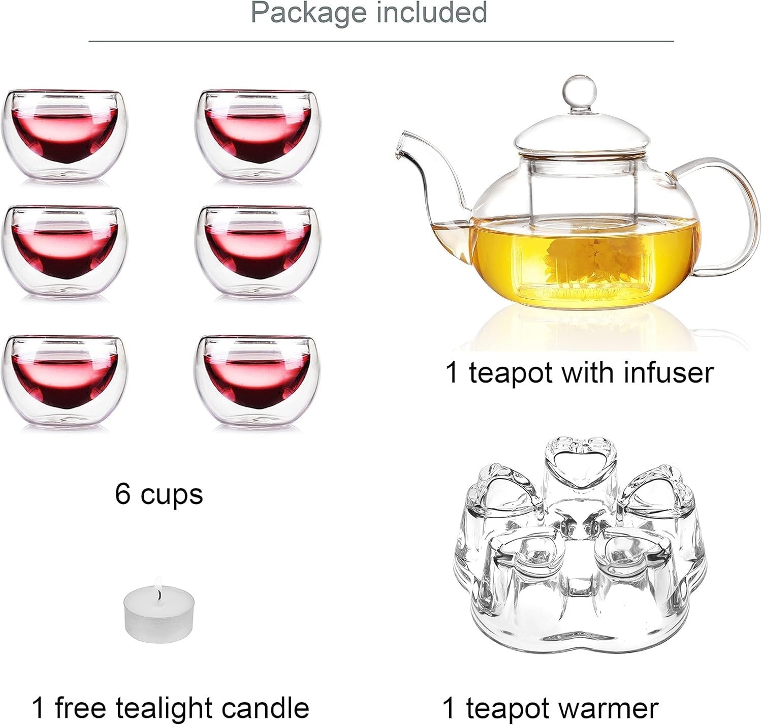 11Pc Glass Tea Set Teapot Warmer 6 Cups Infuser 27oz Gift Set