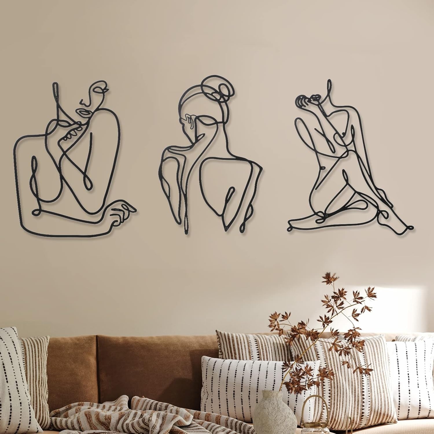 3Pcs Metal Wall Art Minimalist Abstract Woman Line Decor
