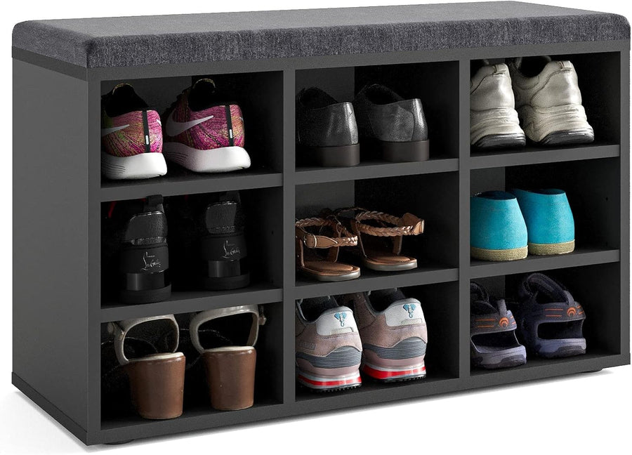 Black Grey Shoe Storage Bench with Cushion – Hallway Seat 80x30x50cm