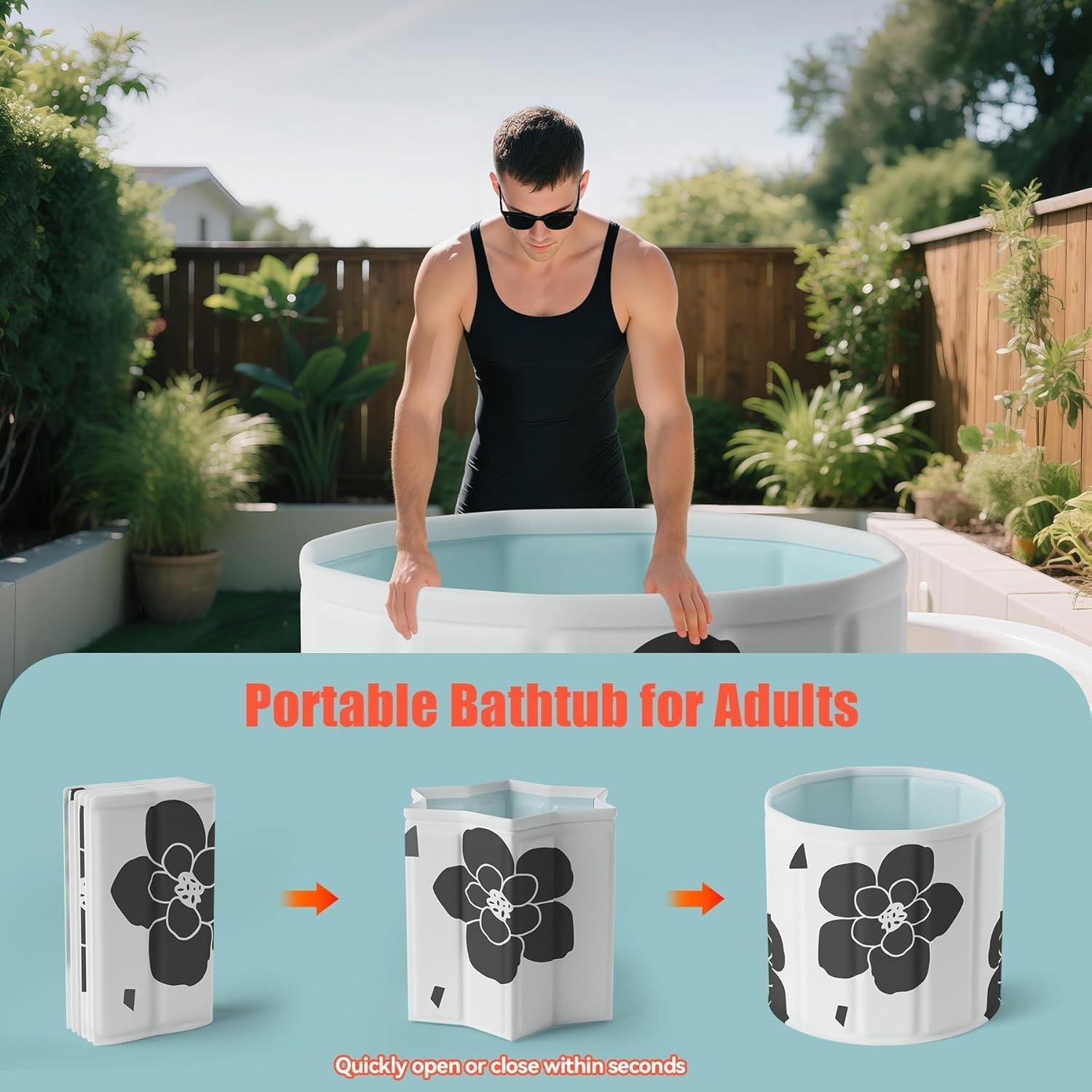 Portable Foldable Adult Bathtub 70x65cm Indoor/Outdoor Ice & Hot Spa Tub