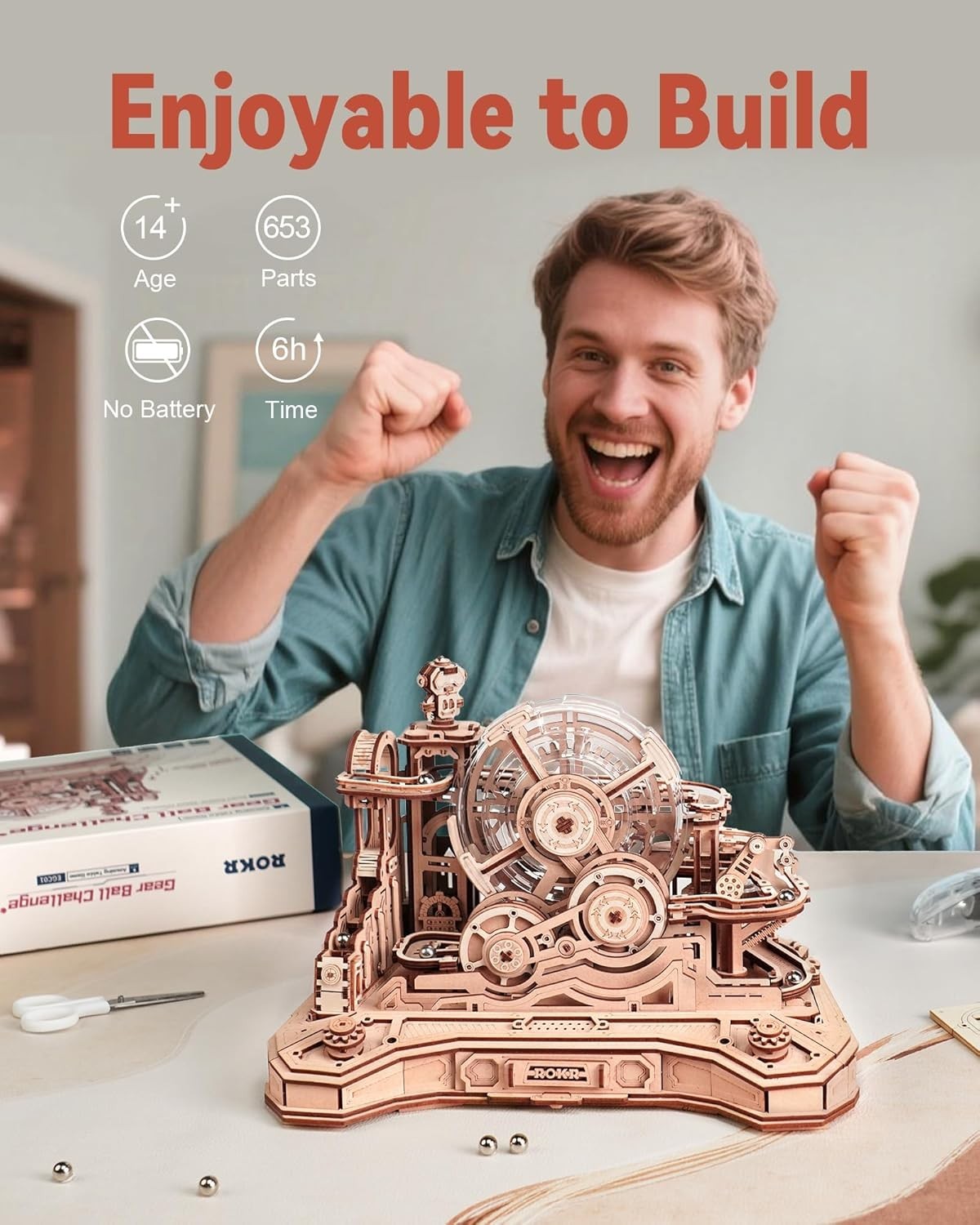 3D Wooden Marble Run Pinball Machine Puzzle 653 Piece DIY STEM Kit