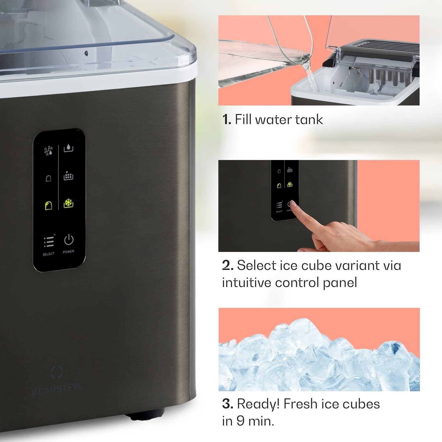 Countertop Ice Maker Machine Fast Ice Cube Maker 12kg Per Day Compact