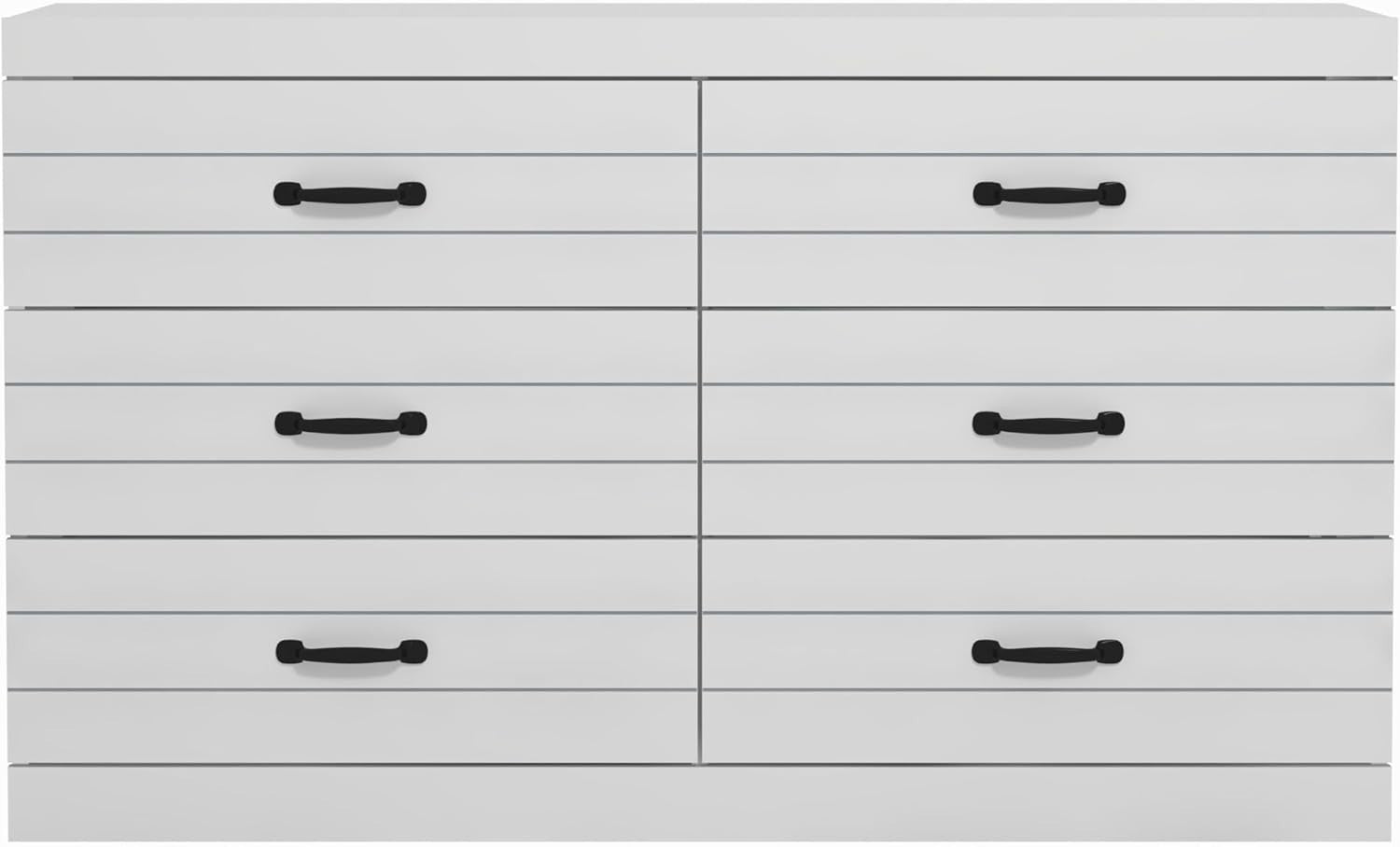 White 6 Drawer Chest, Wide Modern Storage Cabinet for Bedroom or Hallway