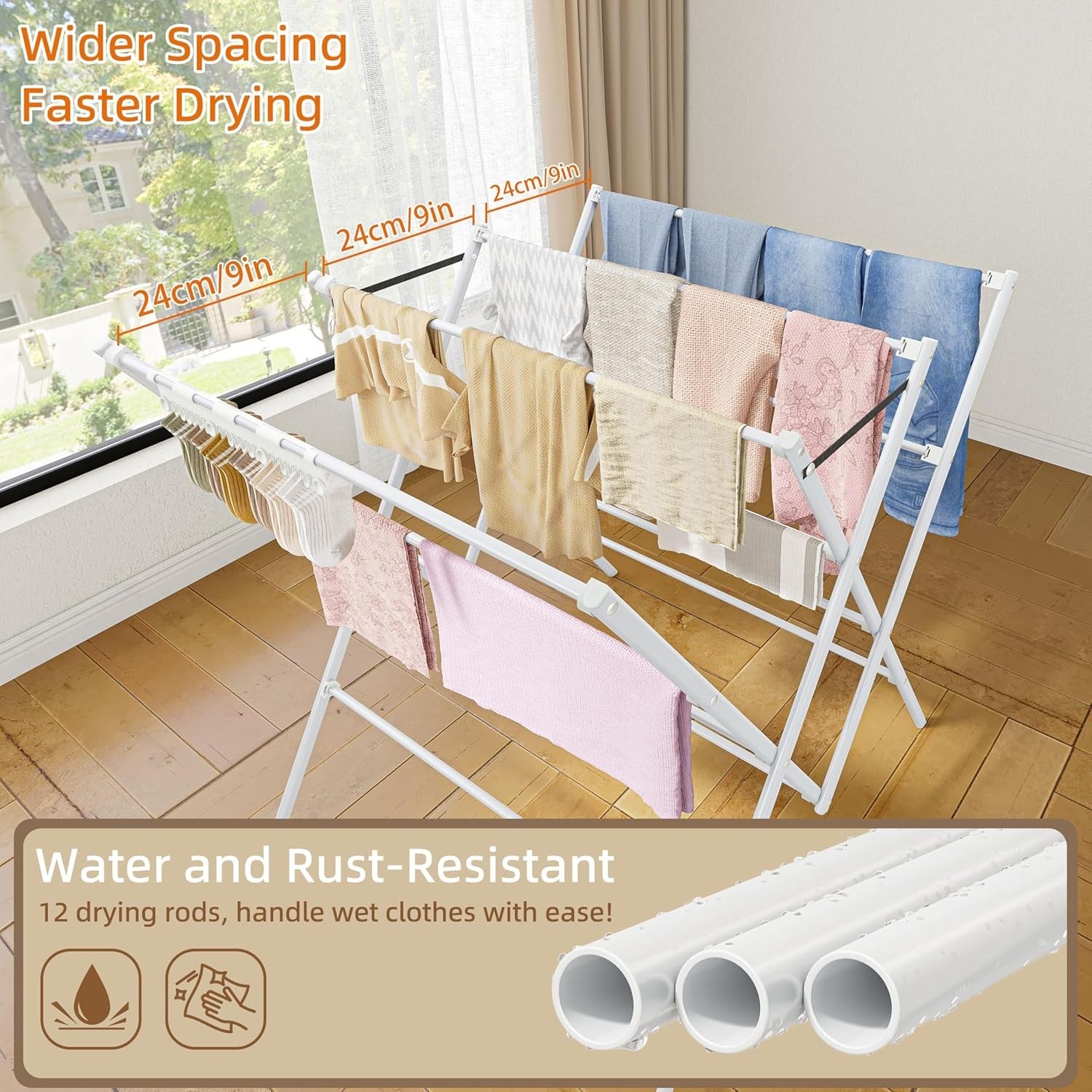 Folding Clothes Airer Laundry Drying Rack Sock Clips Space Saving
