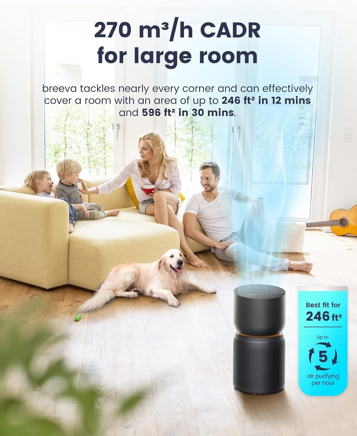 Smart Air Purifier True HEPA H13 5-Stage Filtration Ultra Quiet Tower
