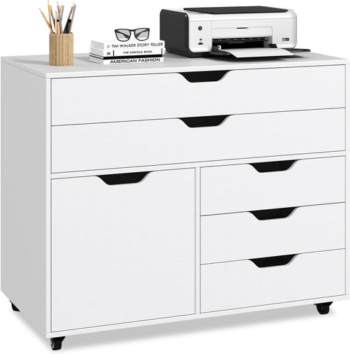 White Mobile File Cabinet 77x40x64cm 5 Drawer Printer Stand