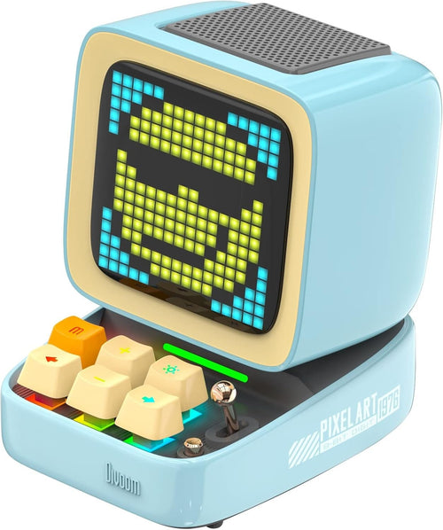 Blue Pixel Art Bluetooth Speaker Alarm Clock RGB LED Retro Desktop