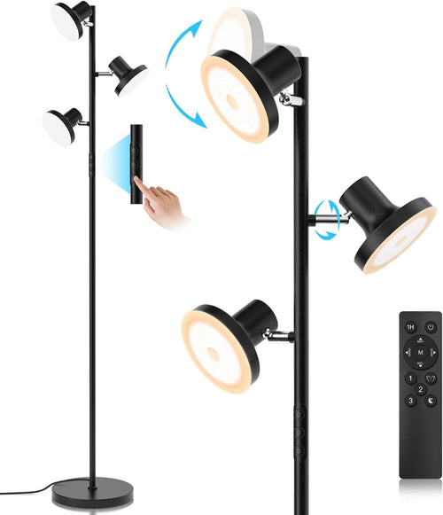 36W LED Tree Floor Lamp Black Dimmable Remote Touch 3 Head Modern Light