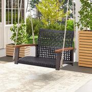 Rattan Porch Swing 2-Seater Acacia Armrests Outdoor Hanging Chair 180 kg