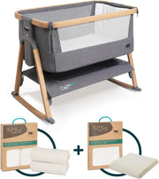 Foldable Baby Bedside Crib Co-Sleeper Cot with Mattress Travel Bag 2 Sheets Grey
