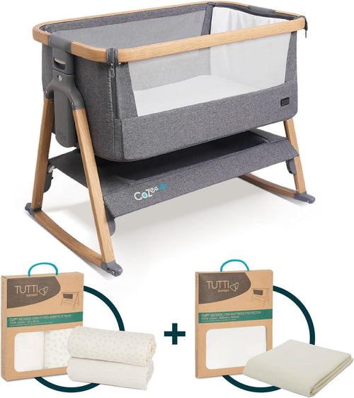 Foldable Baby Bedside Crib Co-Sleeper Cot with Mattress Travel Bag 2 Sheets Grey