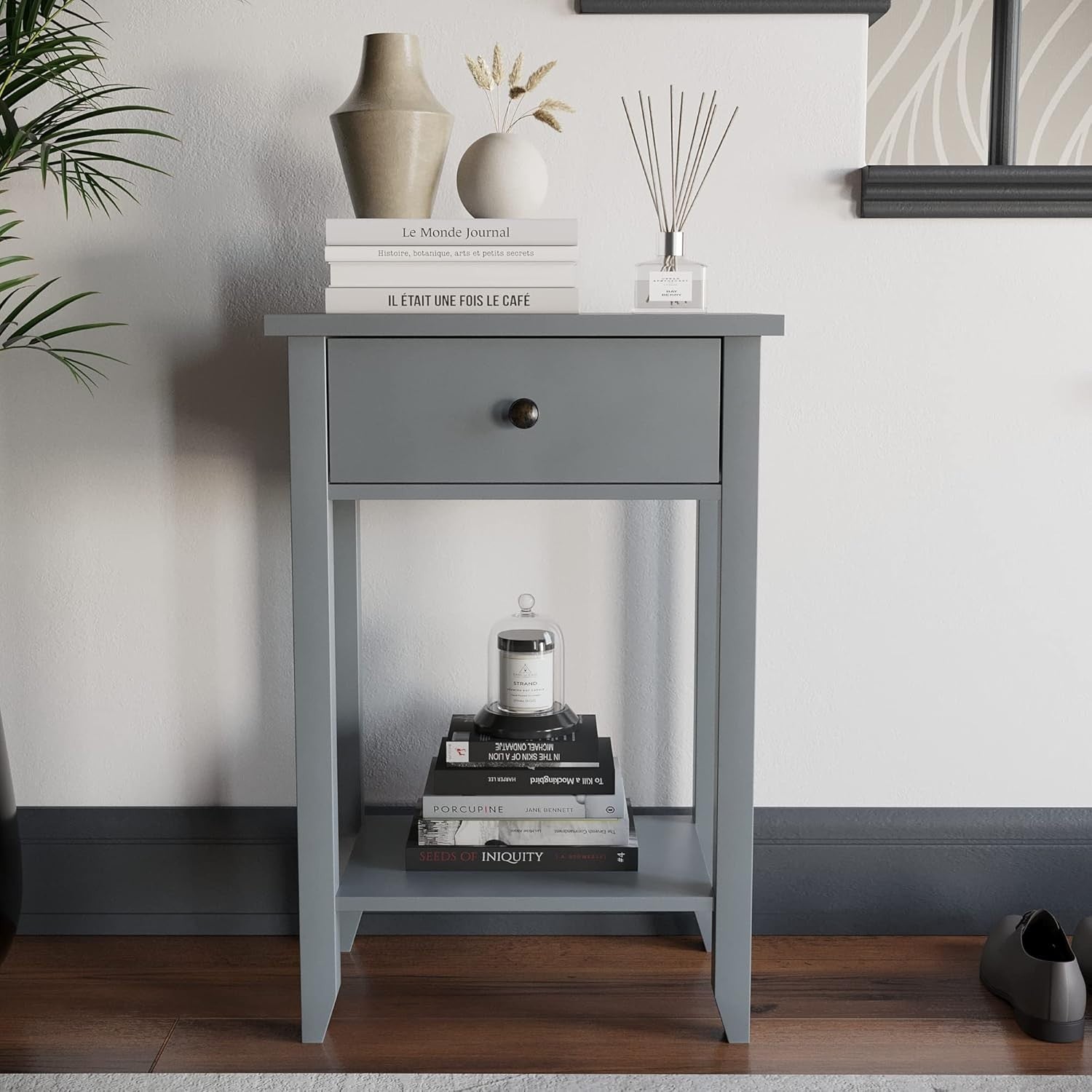 Grey Console Table with 1 Drawer & Undershelf – Space-Saving Hallway Storage