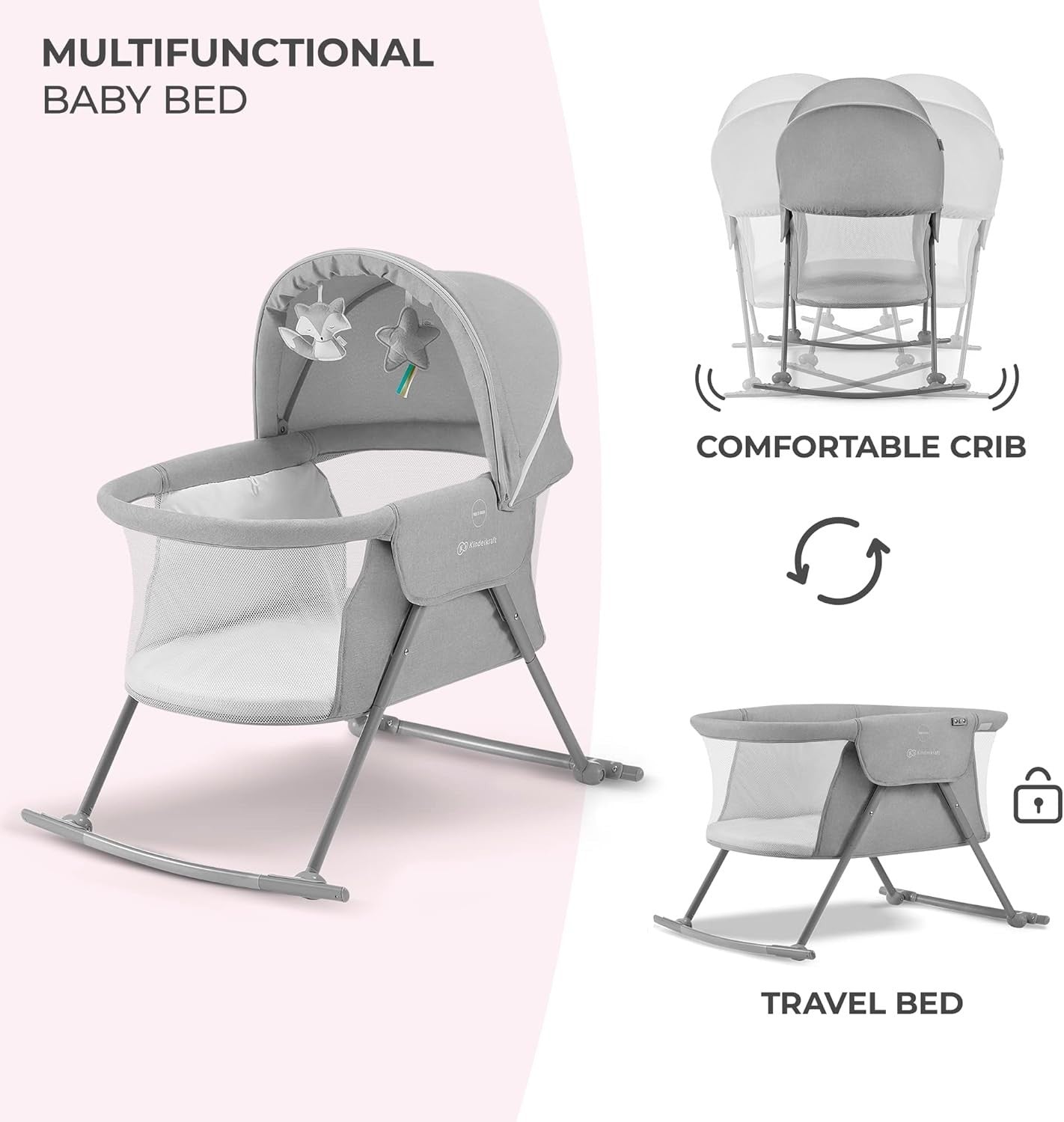 3in1 Baby Cradle Bassinet Folding Travel Cot with Mattress & Canopy