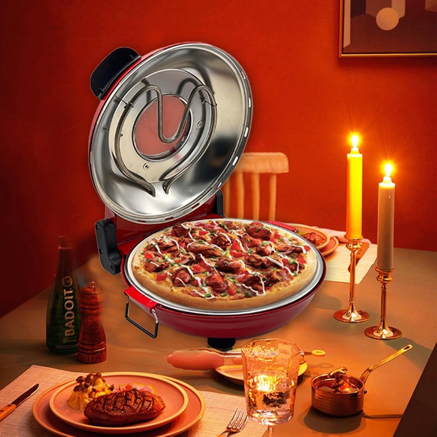 12" Electric Pizza Oven 800°F | Dual Temp Control Stone Countertop Cooker