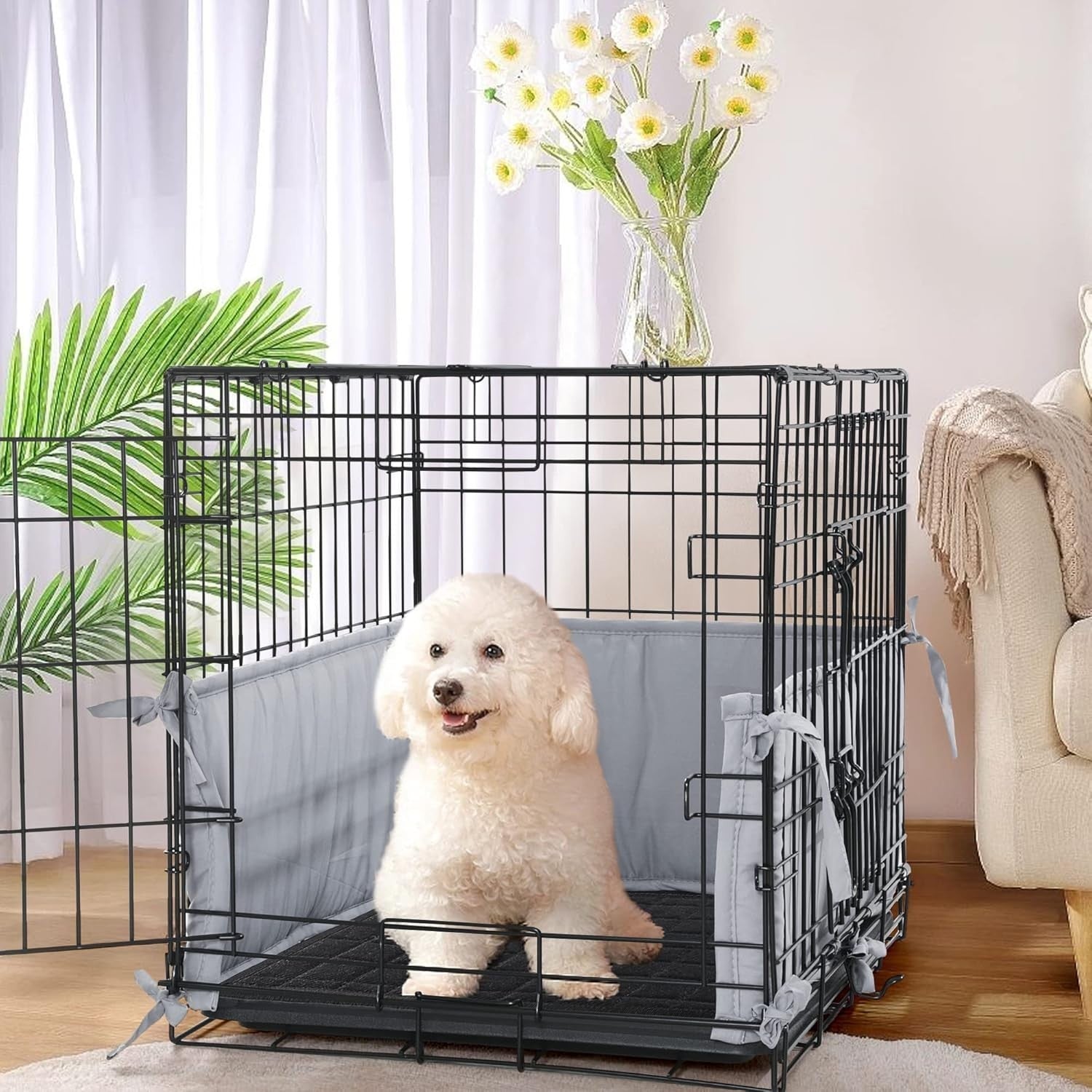 Soft Dog Crate Bumper Padding with Ties – Protective Kennel Cover 24"x18"