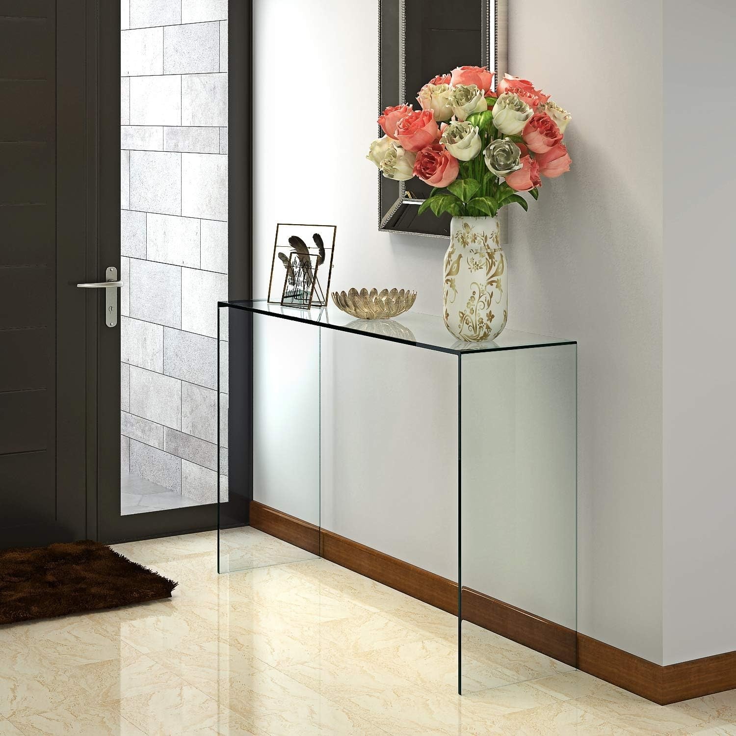Clear Modern Curved Glass Console Table – Sleek, Durable & Spacious