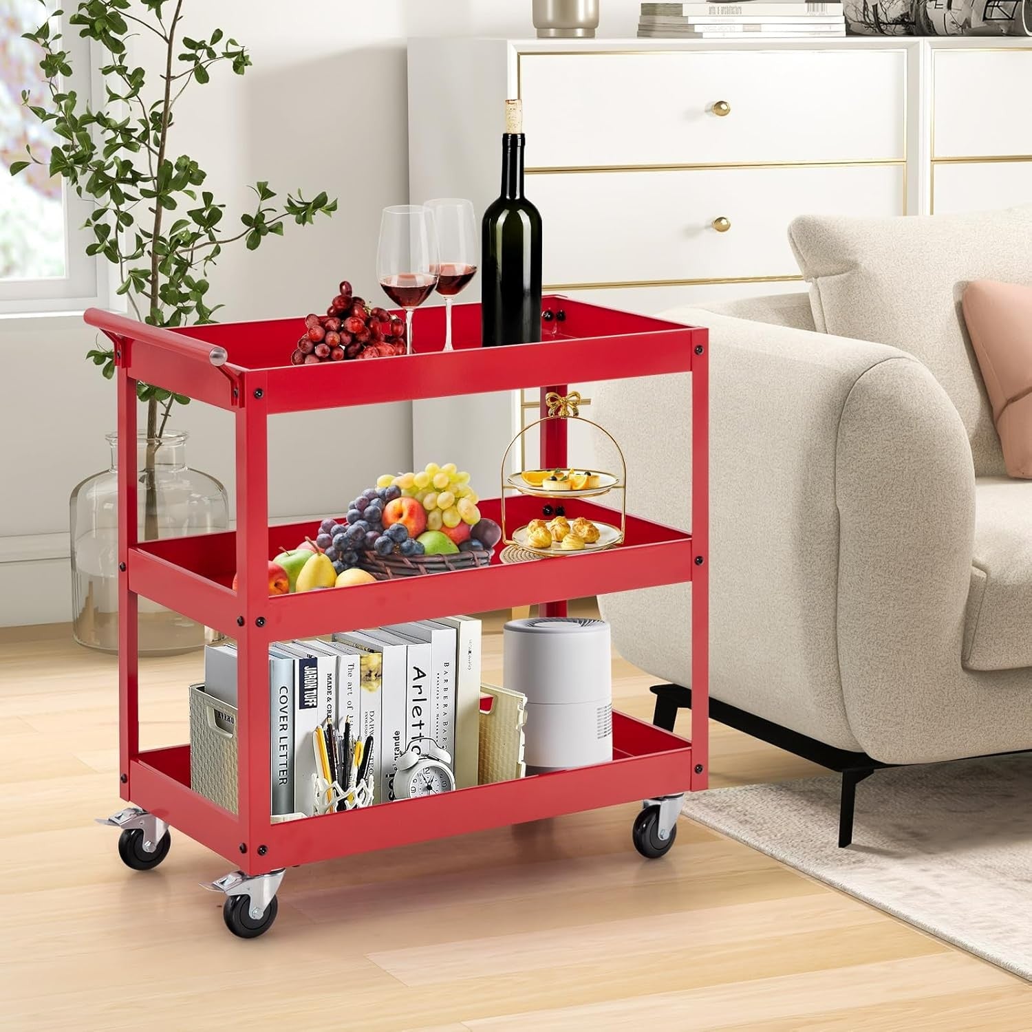 Heavy Duty Tool Trolley 3 Tier Rolling Metal Service Cart with Locking Wheels