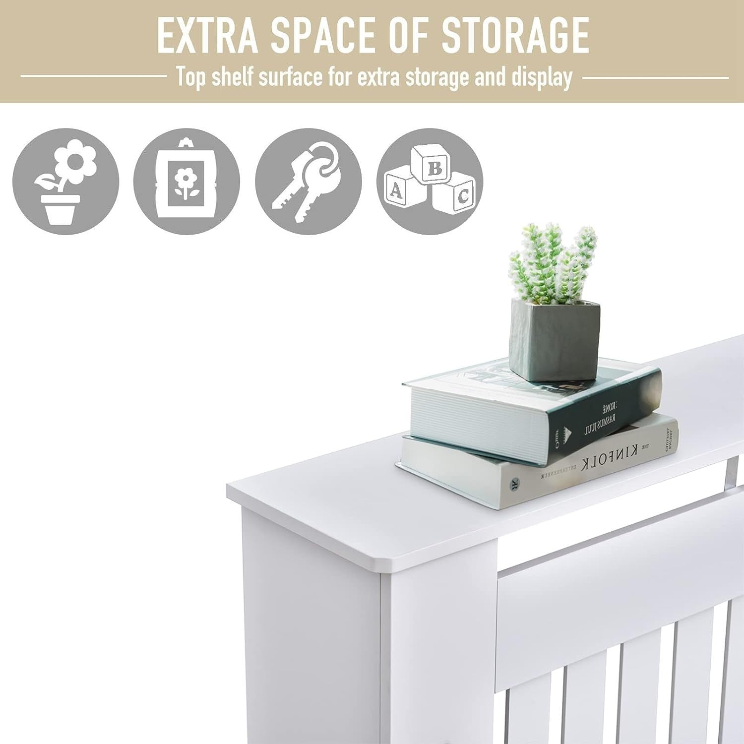 White Radiator Cover Cabinet Medium MDF Slatted Grill Modern Heating Unit Shelf