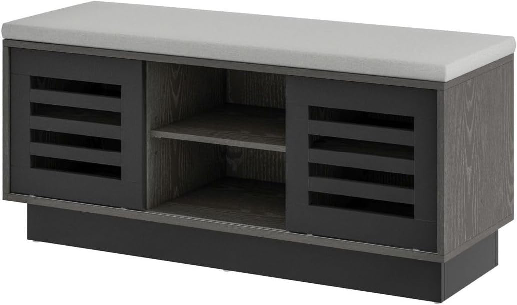 2-Tier Shoe Storage Bench Grey + Dark Grey, 6 Compartments & Sliding Doors