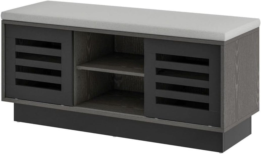 2-Tier Shoe Storage Bench Grey + Dark Grey, 6 Compartments & Sliding Doors