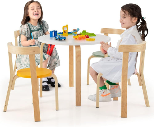 Kids Table and Chairs Set Solid Wood 5pc Multicolor Round Playroom Furniture