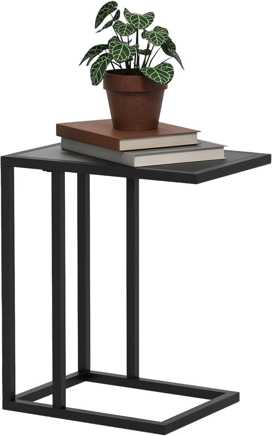 Slim C Shape Sofa Side Table Black Wood | Metal Frame Snack Coffee Stand
