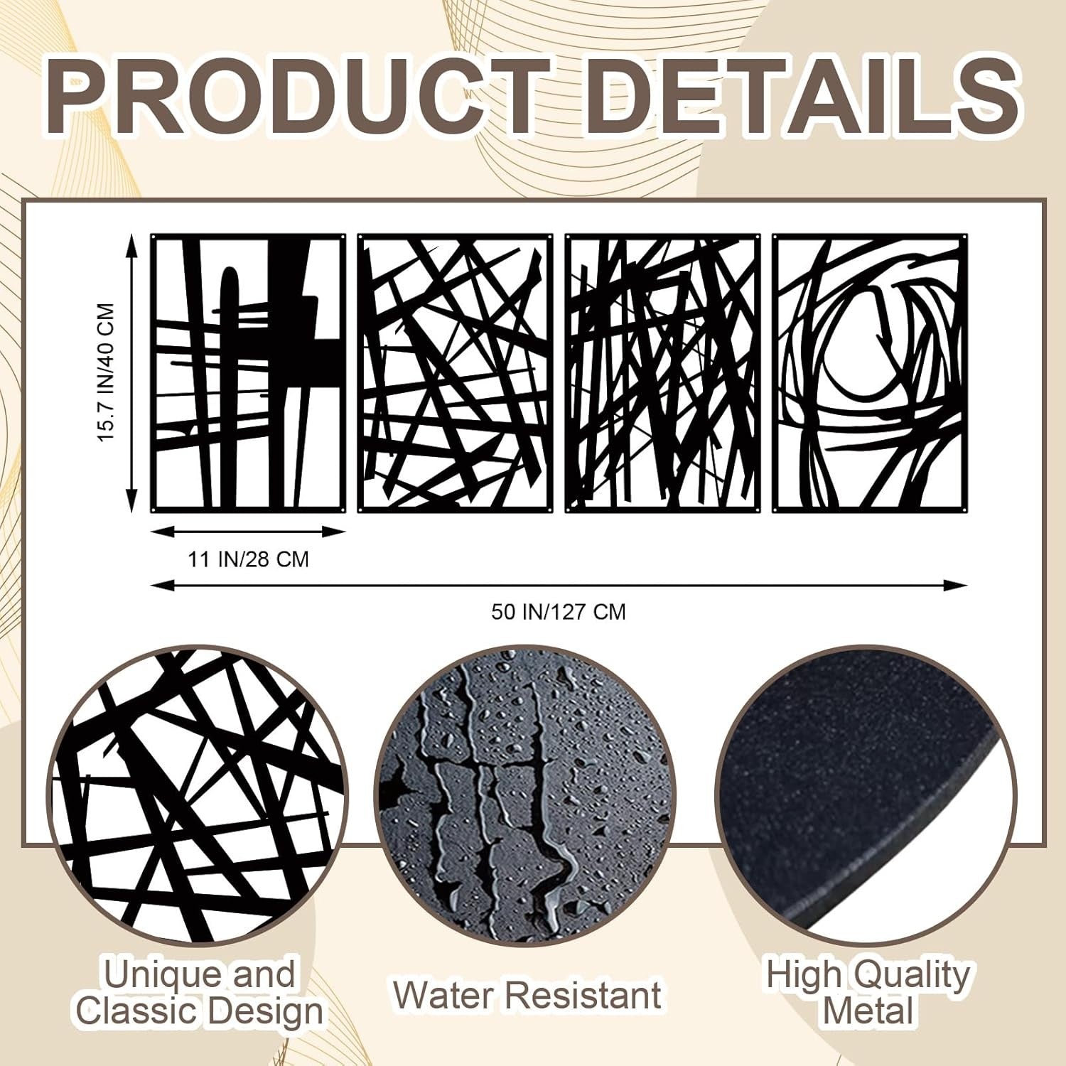 4-Piece Black Metal Wall Art Abstract Minimalist 3D Sculpture
