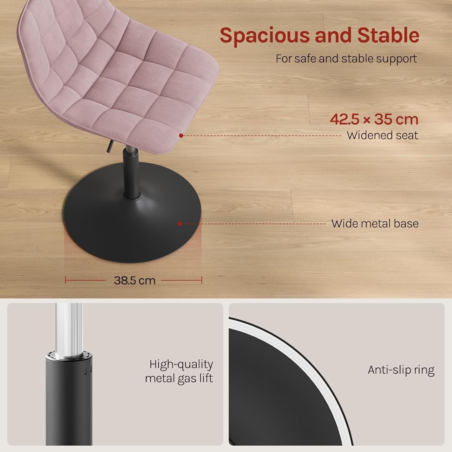 Pink Velvet Swivel Vanity Stool Height Adjustable Dressing Table Chair
