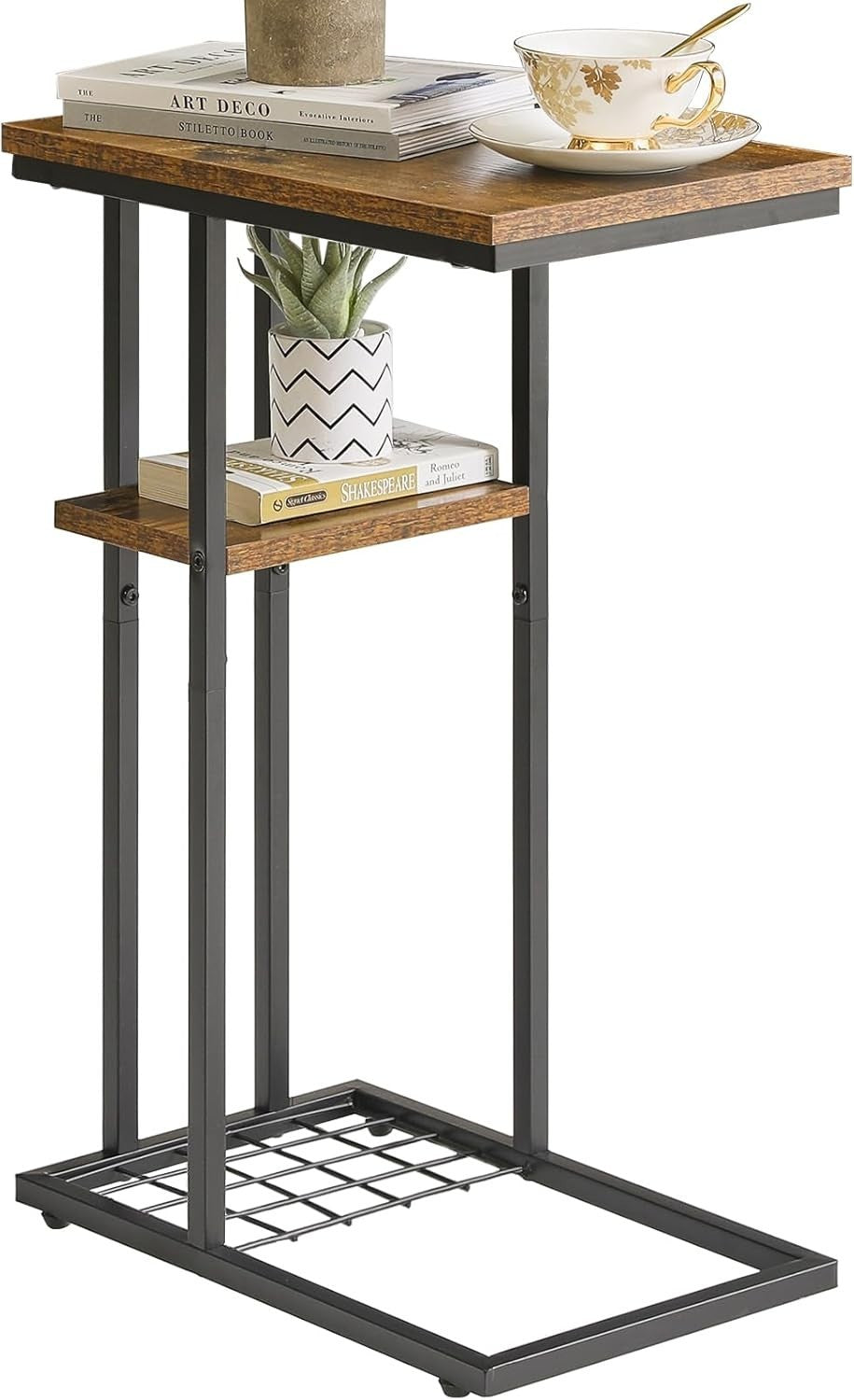 C-Shaped Side Table Snack Table for Small Spaces – Industrial Metal Desk