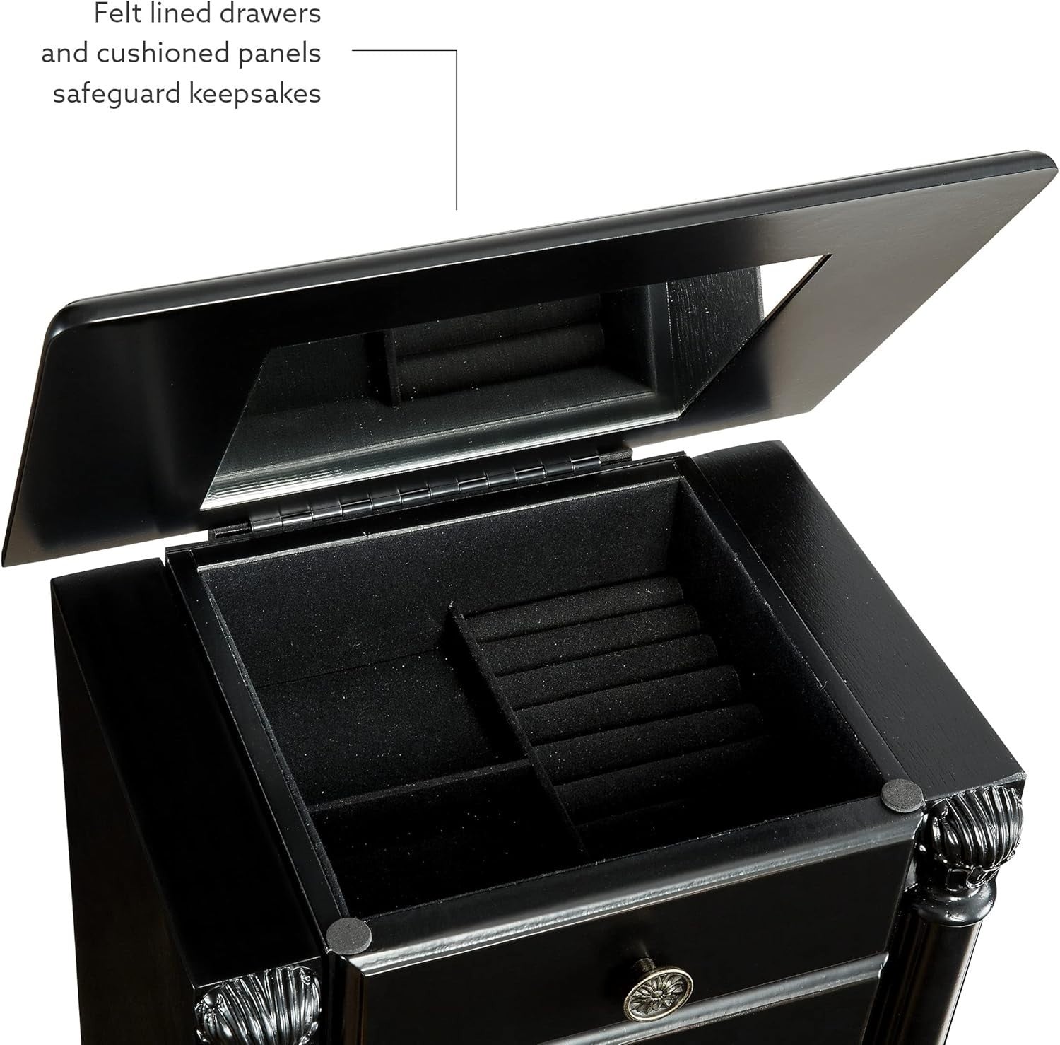 Distressed Ebony Black Jewellery Armoire with Mirror Side Doors Storage