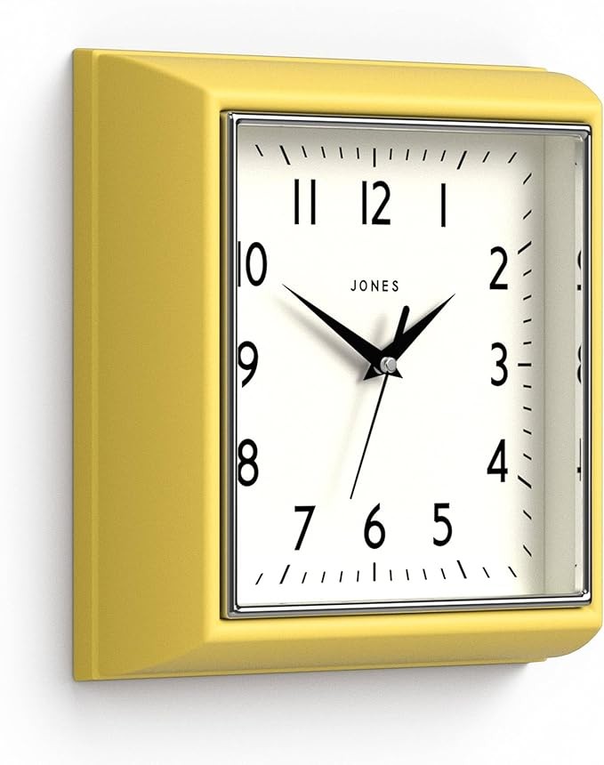 Mustard Yellow Retro Square Wall Clock 25cm Silent Quartz Easy Read Kitchen Offi