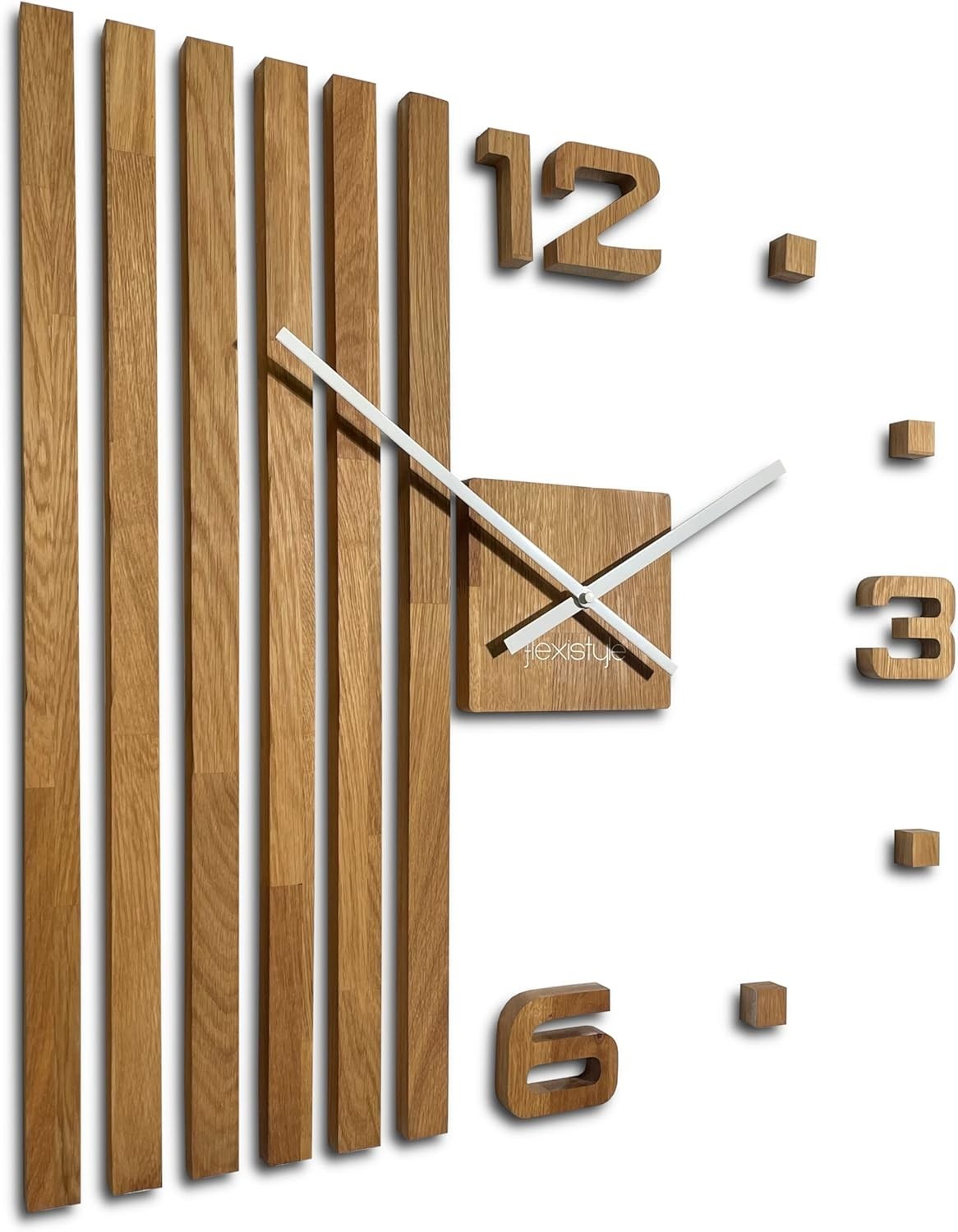 Modern 3D Wooden Wall Clock Large 60cm Silent Quartz Oak Slat Home Decor